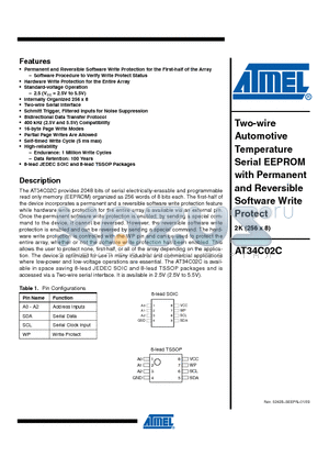 AT34C02C-TP25-T datasheet - Two-wire Automotive Temperature Serial EEPROM with Permanent and Reversible Software Write Protect