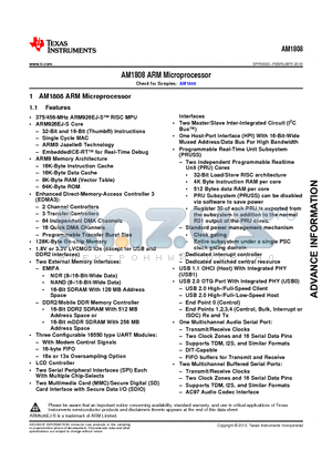 AM1808AZCEA4 datasheet - AM1808 ARM Microprocessor