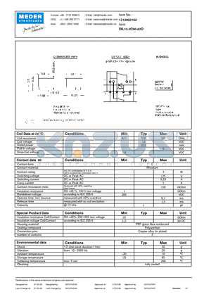 DIL12-2C90-62D datasheet - DIL Reed Relays