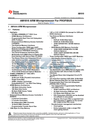 AM1810BZWTA3 datasheet - AM1810 ARM Microprocessor For PROFIBUS