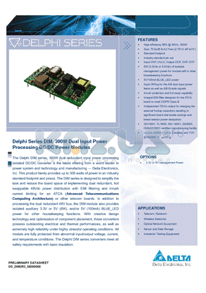 DIM3R3300SFA datasheet - Delphi Series DIM, 300W Dual Input Power Processing DC/DC Power Modules