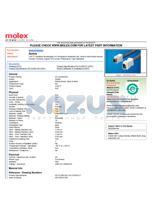 54334-5001 datasheet - CRC Shielded Rectangular I/O Receptacle Assembly Set, Wire-to-Wire/Panel MountFemale Terminal, Signal, 50 Circuits, Polarization Type Standard