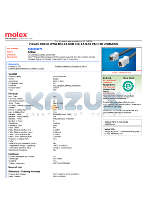 54333-3073 datasheet - CRC Shielded Rectangular I/O Receptacle Assembly Set, Wire-to-Wire, FemaleTerminal, Signal, 30 Circuits, Polarization Type C, Lead-Free