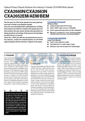 CXA2652AEM datasheet - Optical Pickup Chipset Achieves the Industrys Fastest CD-R/RW Write Speed