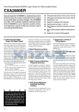 CXA2680ER datasheet - Five-Channel Dual CD/DVD Laser Driver for Ultra Combo Drives