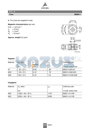 B65511-A25-A1 datasheet - Pot cores are supplied in sets