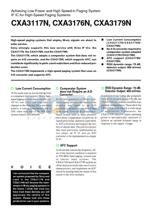 CXA3117 datasheet - Achieving Low Power and High Speed in Paging System IF IC