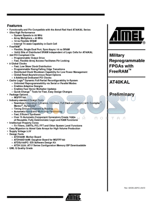 AT40KAL040KW1MMQ datasheet - Military Reprogrammable FPGAs with FreeRAM
