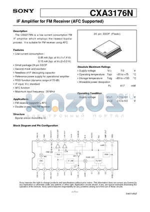 CXA3176N datasheet - IF Amplifier for FM Receiver (AFC Supported)