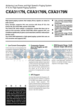 CXA3176N datasheet - Achieving Low Power and High Speed in Paging System IF IC