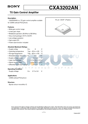 CXA3202AN datasheet - TX Gain Control Amplifier