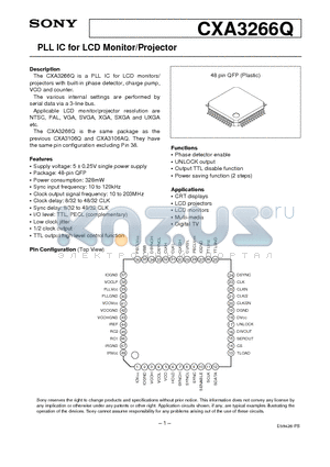 CXA3266Q datasheet - PLL IC for LCD Monitor/Projector