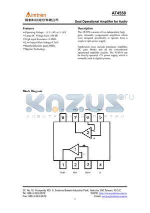 AT4558 datasheet - Dual Operational Amplifier for Audio