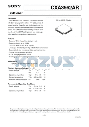 CXA3562AR datasheet - LCD Driver