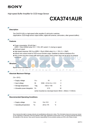 CXA3741AUR datasheet - High-speed Buffer Amplifier for CCD Image Sensor