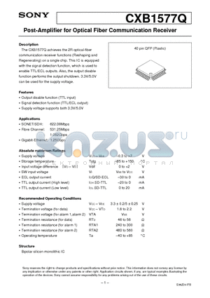 CXB1577Q datasheet - Post-Amplifier for Optical Fiber Communication Receiver