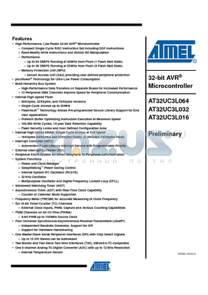 AT32UC3L064-AUT datasheet - 32-bit AVR^ Microcontroller