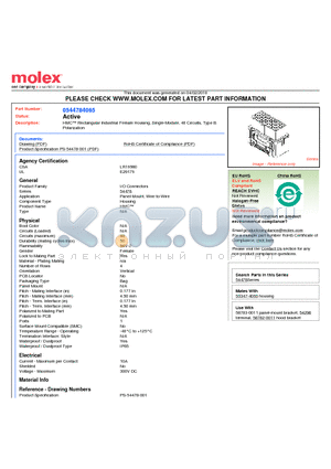 54478-4065 datasheet - HMC Rectangular Industrial Female Housing, Single-Module, 40 Circuits, Type B Polarization