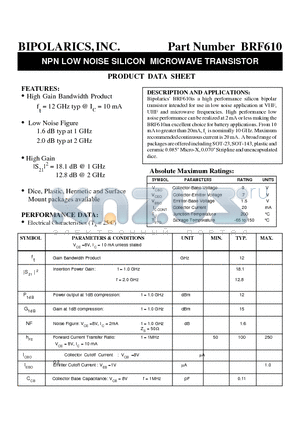 BRF61092 datasheet - NPN LOW NOISE SILICON MICROWAVE TRANSISTOR