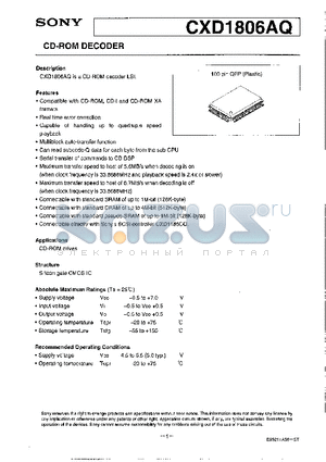 CXD1806AQ datasheet - CD-ROM DECODER