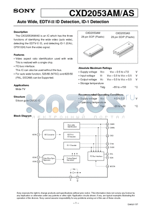 CXD2053AM datasheet - Auto Wide, EDTV-II ID Detection, ID-1 Detection