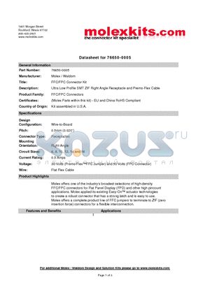 54550-1094 datasheet - Ultra Low Profile SMT ZIF Right Angle Receptacle and Premo-Flex Cable