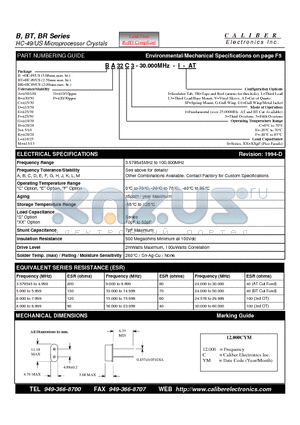 BRK32F1 datasheet - HC-49/US Microprocessor Crystals