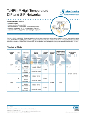 DIP-1987HT-02-1001FD datasheet - TaNFilm^ High Temperature DIP and SIP Networks