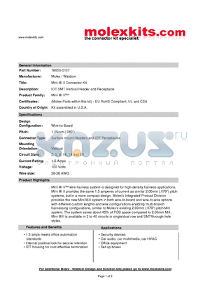 54596-0210 datasheet - IDT SMT Vertical Header and Receptacle