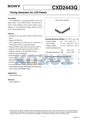 CXD2443Q datasheet - Timing Generator for LCD Panels