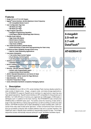 AT45DB041D-SU datasheet - 4-megabit 2.5-volt or 2.7-volt DataFlash