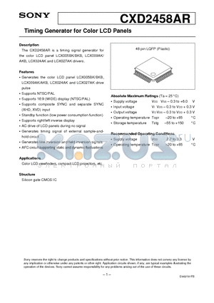 CXD2458 datasheet - Timing Generator for Color LCD Panels
