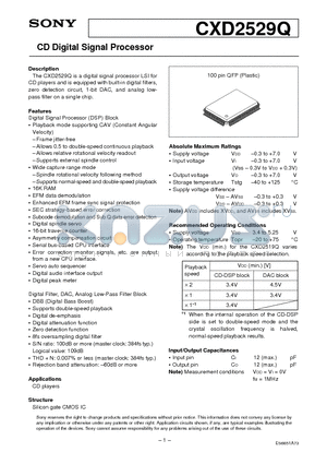 CXD2529Q datasheet - CD Digital Signal Processor