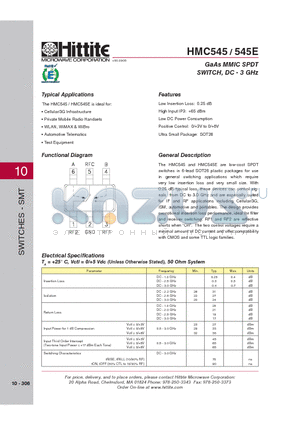 545E datasheet - GaAs MMIC SPDT SWITCH, DC - 3 GHz