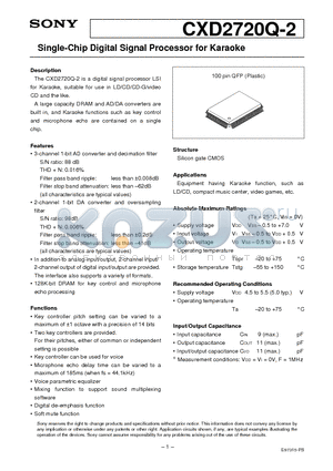 CXD2720Q-2 datasheet - Single-Chip Dolby Pro Logic Surround Decoder