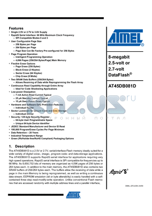 AT45DB081D-SU datasheet - 8-megabit 2.5-volt or 2.7-volt DataFlash