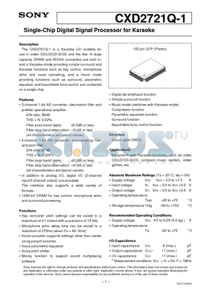 CXD2721Q-1 datasheet - Single-Chip Digital Signal Processor for Karaoke