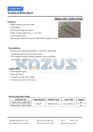 5484 datasheet - This precision optical performance oval LED is specifically designed for passenger information signs