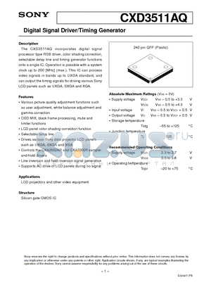 CXD3511AQ datasheet - Digital Signal Driver/Timing Generator