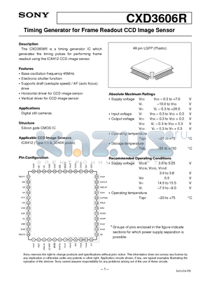 CXD3606R datasheet - Timing Generator for Frame Readout CCD Image Sensor