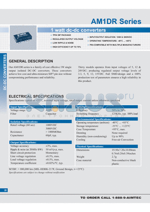 AM1DR-0503S datasheet - 1 watt dc-dc converters