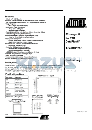 AT45DB321C-TC datasheet - 32 MEGABIT 2.7 VOLT DATAFLASH