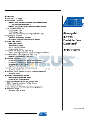 AT45DB642D datasheet - 64-megabit 2.7-volt Dual-interface DataFlash