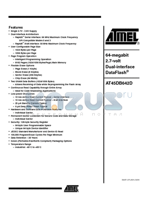 AT45DB642D-TU datasheet - 64-megabit 2.7-volt Dual-interface DataFlash