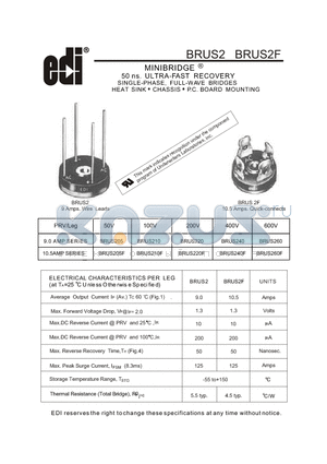 BRUS2 datasheet - ULTRA-FAST RECOVERY SINGLE-PHASE, FULL-WAVE BRIDGES HEAT SINK CHASSIS P.C. BOARD MOUNTING