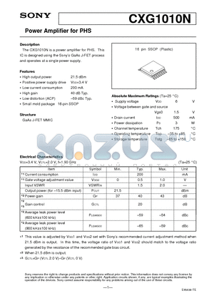 CXG1010N datasheet - Power Amplifier for PHS