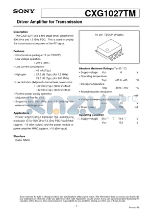CXG1027TM datasheet - Driver Amplifier for Transmission
