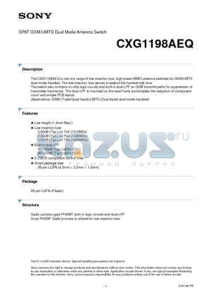 CXG1198AEQ datasheet - SP8T GSM/UMTS Dual Mode Antenna Switch