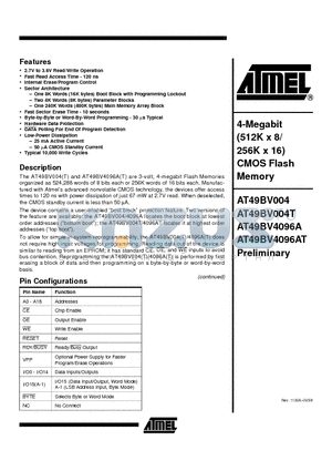 AT49BV004T-12TI datasheet - 4-Megabit 512K x 8/ 256K x 16 CMOS Flash Memory