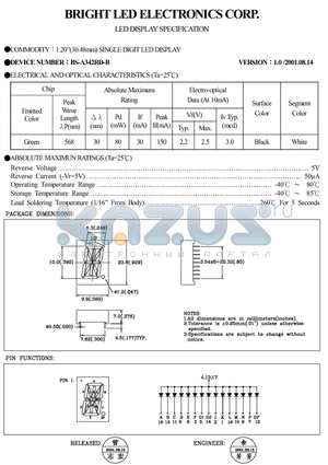 BS-A342RD-B datasheet - 0.39(10.00MM)single DIGIT LED DISPLAY